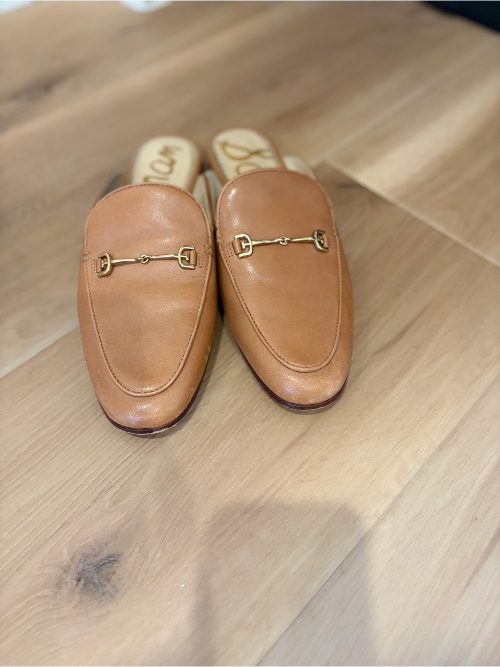 Sam Edelman Tan Leather Mule with Gold Bit Detail